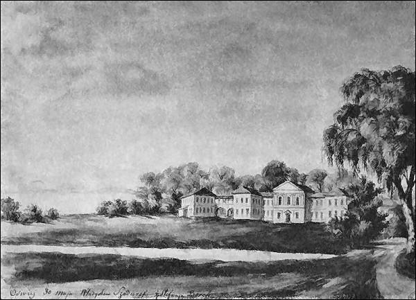  - Zespół dworsko-parkowy . 1875-1876. Rys. ołówkiem podmalowany akwarelą Napoleona Ordy. Muzeum Narodowe, Kraków. III-r.a. 4112. (Teka Witebska)
