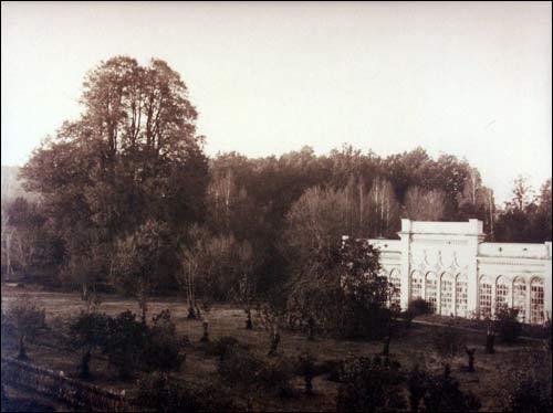 Tuhanowicze (Karczowa) |  Dwór Wereszczaków. Widok parku z altaną, (oranżeria postawiona podług planu E. Pawłowicza). Fot. Józefa Boretti, 1894 r.