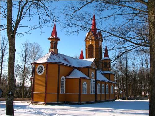 Exterior Kanvieliški. Catholic church of the Sacred Heart of Jesus