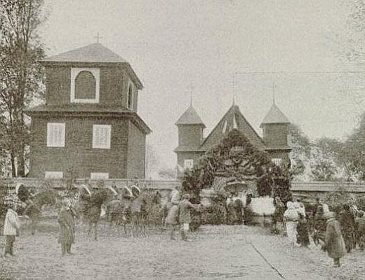  - Касцёл Святога Юр'я і Божай Маці. Першы касцёл 1864-1932<br>Крыніца: http://www.kosciolydrewniane.pl/