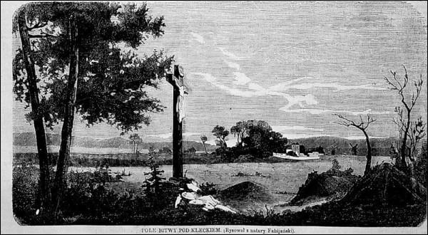 Pole bitwy pod Kleckiem 5 sierpnia 1506r. - rysunek z polskiej gazety 'Tygodnik Ilustrowany' z 1862 Kleck. Bitwa pod Kleckiem