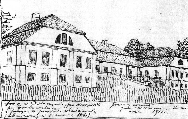  - Manor of Grabowski / Żywicki (Ostaszyn Murowany). Manor at the drawing by J. Witkiewicz-Koszyc
