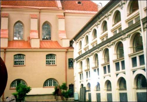  - Catholic church of St. Ignatius and the Jesuits Monastery. Fragment of the church and galleries of the Novitiate