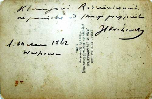  - Dwór Rodziewiczów. Dedykacja Kraszewskiego: K. Rodziewiczowi na pamiątkę od swojego przyjaciela JI Kraszewski d.24 marca 1862 Warszawa