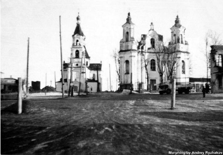 Касцёл святога Юр\'я (справа).<br><br>http://www.akolosov.16mb.com/ Невель. Касцёл Святога Юр'я