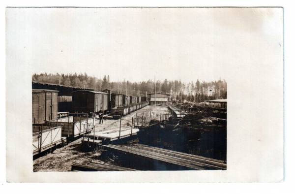  - ¸    . <br><br>Auflösung eines Feldbahn-Nachlasses eines Soldaten bei der Feba 31. Foto vom Wagenpark am Umlademagazin Bahnhof Jurazicchky, Weißrussland. 1918.